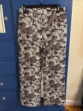 Loft Brown and White Coral Print Wide-Leg Pants